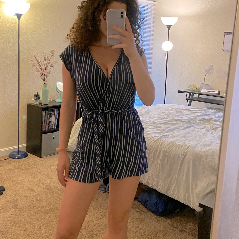 Blue and white stripe romper